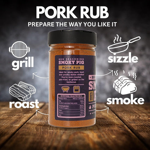 Smoky Pig BBQ Pork Rub - 100% Natural BBQ Seasoning - Perfect Blend Of Spices For Smoky BBQ And Grill Pork Dishes - Large Jar (220g)...