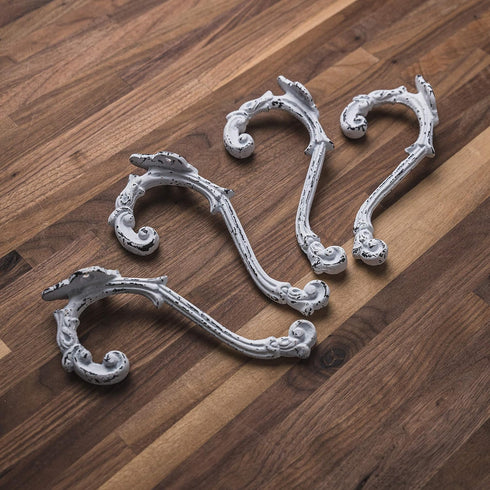 CRAFTSMAN ROAD Vintage Cast Iron Wall Hooks (Antique White Finish, Set of 4) - Rustic, Farmhouse, Shabby Chic, French Country Coat Hooks | Great f...
