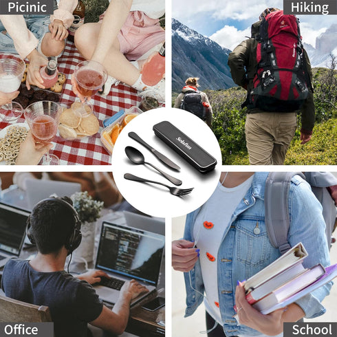 Travel Cutlery Set with Case Portable Silverware Utensils Set,4-pieces Stainless Steel Reusable Flatware Set Cutlery Set for Camping Picnic Hiking...