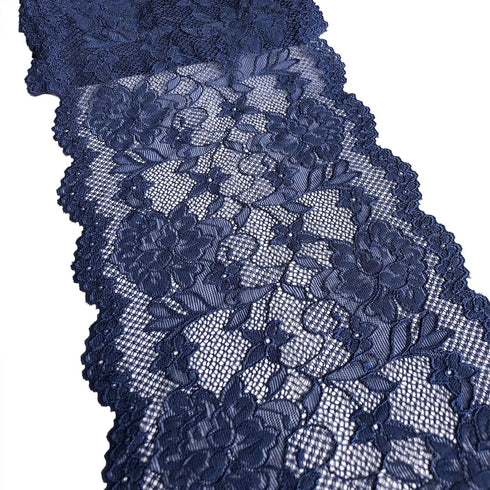 7 Inches Wide Stretch Lace with Floral Pattern for Bridal Wedding Decorations, Sewing and DIY Crafts- 5 Yards (6128 Navy)...