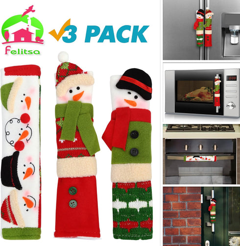 Felitsa Christmas Fridge Handle Covers, Set of 3 - Snowman Refridgerator Door Handle Covers, Kitchen Appliance Best for Xmas Decorations...