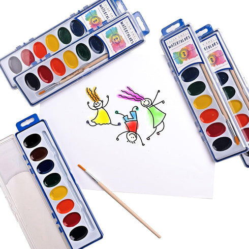 Color Swell Bulk 8 Color Watercolors with Wood Brushes - 4 Packs...