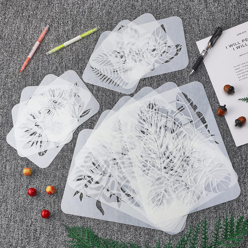 15 Pieces Tropical Leaf Stencil Reusable Fern Leaf Monstera Palm Leaf Turtle Leaf Painting Stencils for Painting Linoleum Floor Wall Wood Tiles Ce...