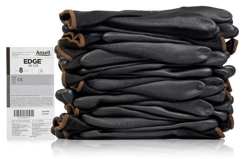 EDGE 48-126 Abrasion-Resistant Industrial Seamless Gloves w/Knitted Liner for Auto, Machinery, Electronics - Large, Black (12 Pairs)...