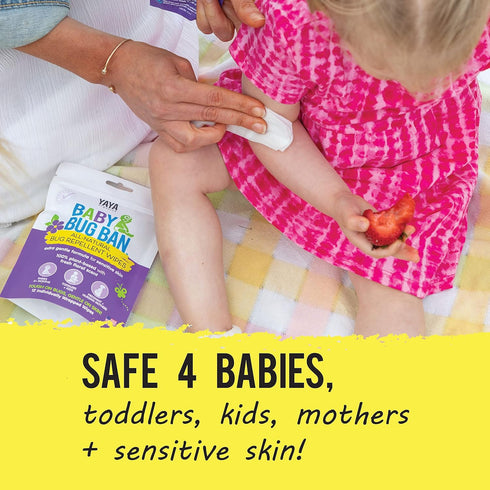 YAYA ORGANICS Baby Bug BAN Insect Repellent Wipes – All-Natural, DEET-Free, Non-Toxic, for Babies, Kids, Pregnant and Nursing Moms and Sensitive S...