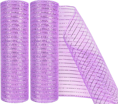 2 Pack Deco Mesh 10 Inch x 30 Feet Decor Mesh Ribbon with Metallic Foil Deco Mesh Wreath Supplies Ribbon Mesh Roll for Spring Wreaths, Craft, Part...