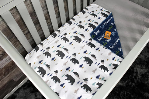 Dear Baby Gear Deluxe Baby Blankets, Custom Minky Print Double Layer, Big Adventure Little Bear and Grey Bears in Trees, 38 Inches by 29 Inches...