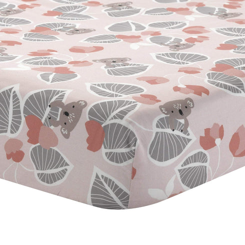 Lambs & Ivy Calypso Cotton Fitted Crib Sheet - Pink, Gray, White, Animals...