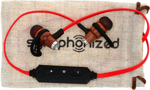 Symphonized NRG Bluetooth Wireless Wood in-Ear Noise-isolating Headphones, Earbuds, Earphones with Mic & Volume Control (Red)...