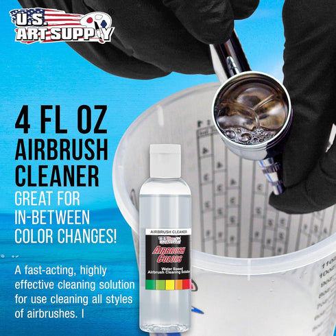 U.S. Art Supply 4oz Airbrush Cleaner - Fast-Acting Cleaning Solution for Water-Based Mediums, Acrylic Paint, Makeup - Air Brush Cleaner for Clogge...