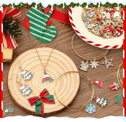 SANNIX 350Pcs Christmas Charms for Jewelry Making, Gold Enamel Charms Christmas Charm Pendants for DIY Crafts Bracelets Necklace Earrings Craft Su...