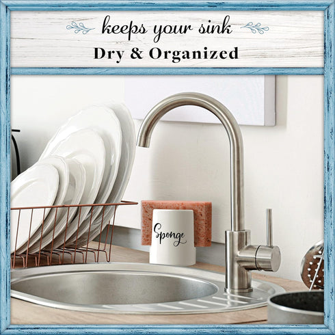 Home Acre Designs Sponge Holder for Kitchen Sink - Rustic Farmhouse Home & Kitchen Decor - White Ceramic...