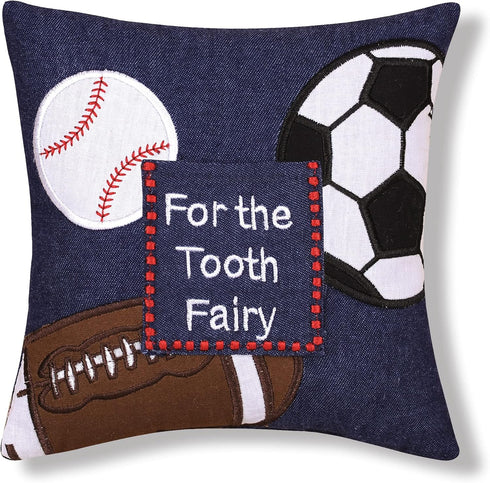 C&F Home Tooth Fairy Embroidered Pillow with Pocket for Boys Sports Theme for Boys and Girls Toothfairy Throw Small Petite Accent Pillow 6" x 6" f...