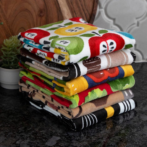 T-FAL Fiber Reactive Print Kitchen Towels: Highly Absorbent, Super Soft - 100% Cotton, 16"x28" Dish Towels for Cleaning & Drying Dishes, Pans, Gla...