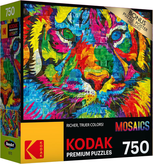 RoseArt - Kodak Premium Mosaics - Rainbow Tiger - 750 Piece Jigsaw Puzzle for Adults...