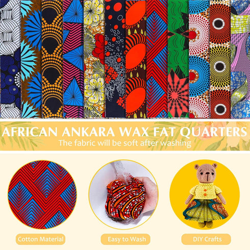 12 Pieces African Fabric Fat Quarters African Ankara Wax Print Fabric, Ankara Print Fabric for Sewing, Face Covering Make, Craft Projects and Patc...