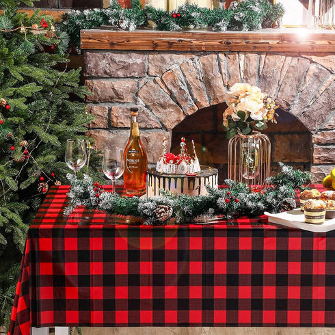 Breling Christmas Buffalo Plaid Table Cover, Red and Black Lumberjack Checkered Tablecloth Xmas Plastic Gingham Table Cover Disposable Tablecloth ...