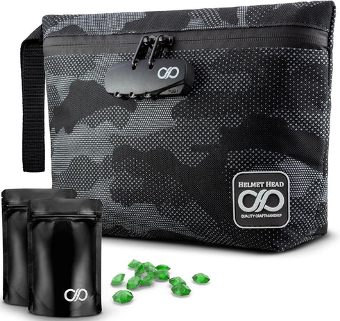 HELMET HEAD Smell Proof Bag with Lock, Secure Lock Bag for Roomy Odor Proof Storage, Premium Military Spec Fabric Smell Proof Bags with Durable Zi...