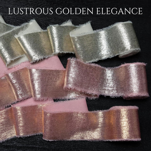 Pink Chiffon Ribbon, Shimmery Gold Silk Ribbons Set for Gift Wrapping Flower Bouquet Wedding Decor DIY 1 1/2 Inch x 15 Yard 3 Rolls...