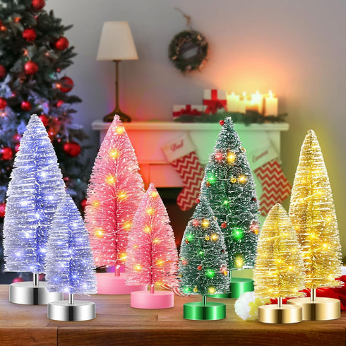Varmax Mini Christmas Tree with Lights Prelit Christmas Tree Tabletop Tree Bottle Brush Trees 9.4‘’, Green...