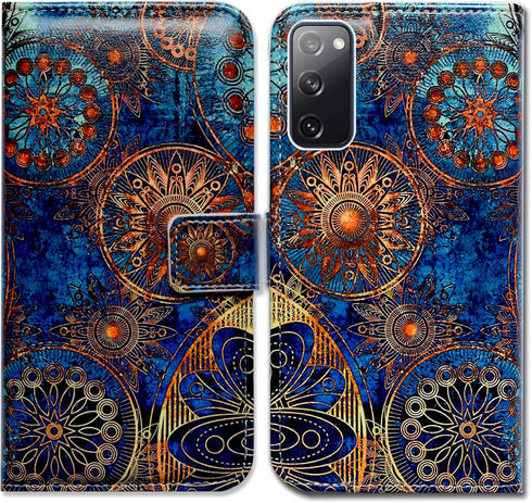 Case for Galaxy S20 FE 5G, Gorgeous Colours Circle Mandala Leather Flip Case Wallet Cover with Card Slot Holder Kickstand for Samsung Galaxy S20 F...