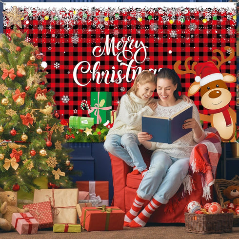 Irenare Christmas Banner Backdrop Santa Claus Reindeer Merry Christmas Banner Indoor for Xmas Holiday Party Photo Booth Photography Wall Hanging D...