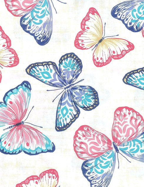 Covers For The Home Deluxe Elastic Edged Flannel Backed Vinyl Fitted Table Cover - Butterfly Pattern - Large Round Oblong Oval - Fits Tables up to...