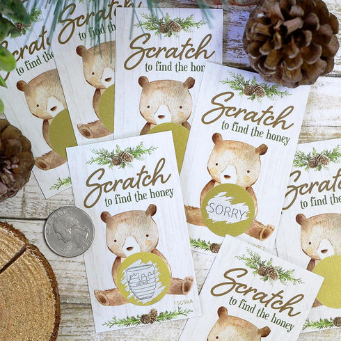 DISTINCTIVS Woodland Teddy Bear Baby Shower Scratch Off Party Game, We Can Bearly Wait Gender Reveal Party Activity - 28 Cards...