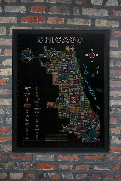 Neon Neighborhood Map of Chicago Poster - Chicago Gift | Chicago Map Art | Chicago Wall Art | Chicago Poster | Chicago Art...