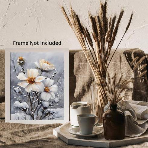 Posterizer 1 pcs-dainty flowers in snowy nature -oil painting style-1-Floral & Botanical Art-Landscape & Nature Art-Living Room Bedroom Decor- unf...