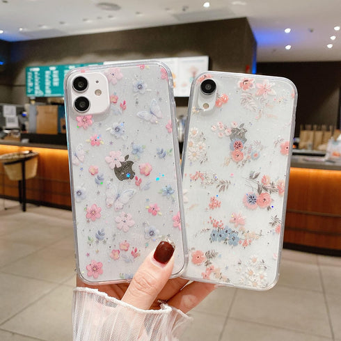 Compatible with iPhone XR for Women Girls,Cute Clear Sparkly Bling Star Flowers Pattern Phone Case Glitter Soft Slim Fit Protective Cover for iPho...