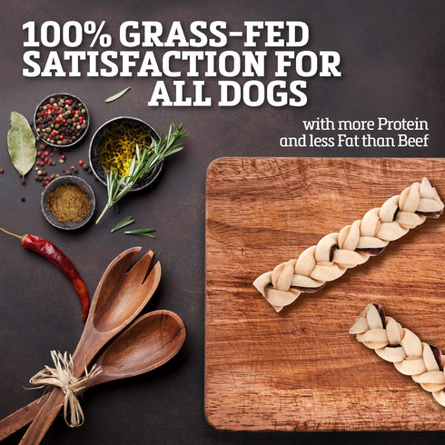 Rawhide Dog Treats | Healthy, Grass-Fed Buffalo Jerky Raw Hide Chews | Hickory Smoked Flavor | Jerky Braids, 10 Count...