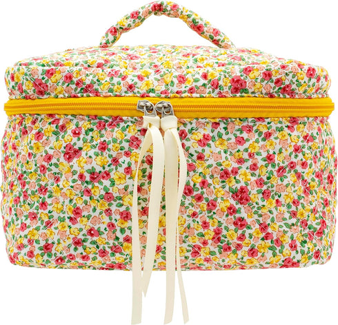 PAZIMIIK Cotton Makeup Bag for Women Large Quilted Travel Cosmetic Case Girls' Make Up Organizer,Little Flower...