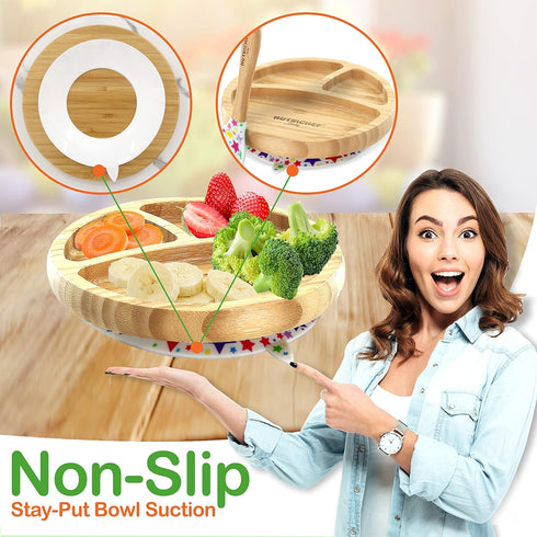 NutriChef Round Bamboo Baby Plate, Star Plate...