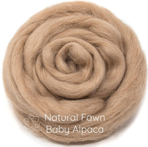 Baby Alpaca Fiber for Spinning, Blending, Felting & Dyeing. Natural Combed Top Roving, Fawn....