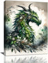Dragon Wall Art Green Dragon Pictures Wall Decor Dragon Leaf Canvas Nature Painting Modern Artwork Home Decoration for Bathroom Living Room Bedroo...