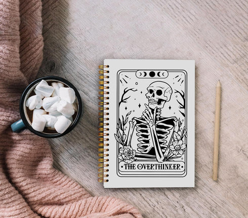 the Overthinker Tarot Card Notebook Journal, Gothic Goth Skull Notebook Journal, Witchy Journal, Goth Office Supplies, Spiral Notebook 5.5x8.3...