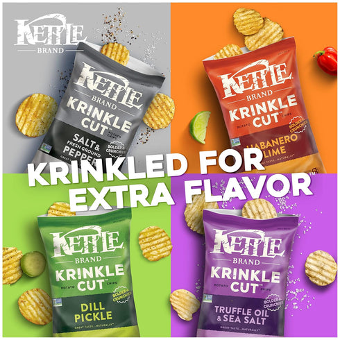 Kettle Brand Potato Chips, Krinkle Cut, Salt & Ground Pepper Kettle Chips, Party Size, 13 Oz...