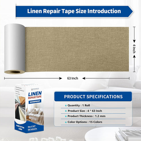 KING MOUNTAIN Linen Repair Tape Patch Kit, Waterproof 4" x 63" Linen Repair Kit?Self Adhesive Fabric Repair for Furniture and Linen Goods (Beige)...