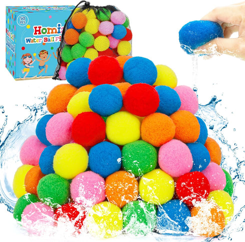 50 PCS Reusable Water Balloon, Water Balls Splash Balls Water Soaker Balls Bulk with Bag Soft Cotton Beach Balls Pool Water Toys Kids Adult Outdoo...