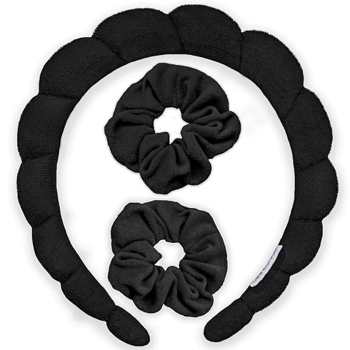 FROG SAC Puffy Spa Headband and Wristbands for Face Washing, Skincare Headbands for Women, Terry Cloth Makeup Skin Care Headbands for Girls, Bubbl...