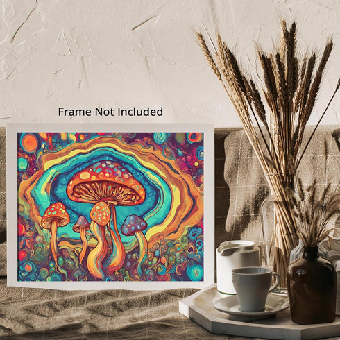 Posterizer 1 pcs- psychedelic funky hippie colorful rainbow mushrooms 2-Abstract & Modern Art-Fantasy & Fiction Art- Living Room Bedroom Decor- un...