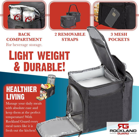 Rockland Guard Insulated Lunch Bag for Men - Lunch Box for Women with Compartments for Meal Prep Containers, Bottles, Snacks, Extra Storage Pocket...
