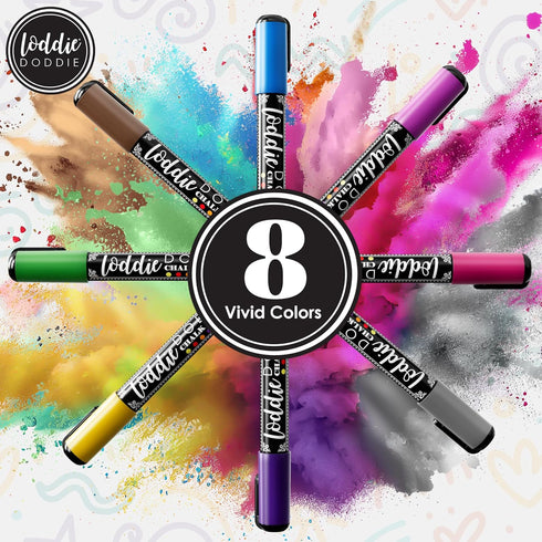 Loddie Doddie Metallic Liquid Chalk Markers for Chalkboard - 8 Count, 6mm Reversible Chisel & Bullet Tip - Erasable Chalk Pen - Metallic Chalkboar...