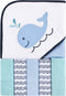 Luvable Friends Unisex Baby Hooded Towel with Five Washcloths, Cotton, Boy Whale, One Size...