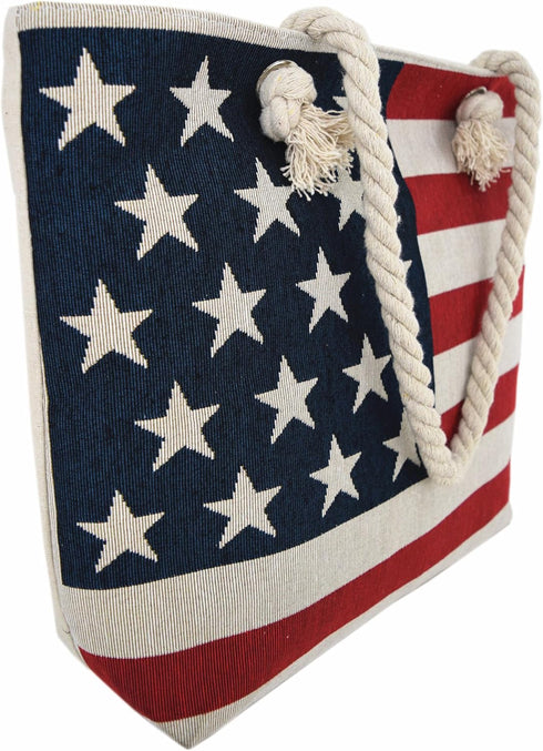 WESTERN ORIGIN American Flag Embroidered Tote Bag Stars and Stripes Beach Bag Rope Handles Shoulder Bag Women purse...