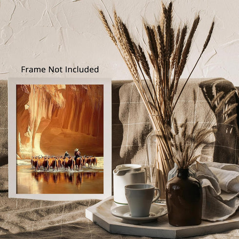 Posterizer 1 pcs-classic cattle drive scene in the American West 1-Western Art-Men's Art Collection-Living Room Bedroom Decor- unframed wall art...