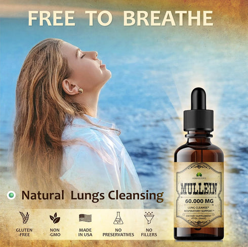 Mullein Leaf Extract - Verbascum Thapsus Liquid Supplement - Herbal Tincture Promoting & Detox Lungs, Respiratory - Lung Cleanse - Vegan Drops, No...
