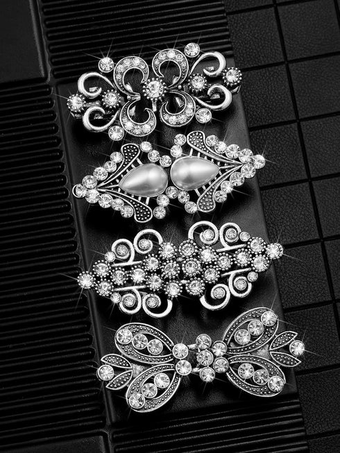 4 Pieces Rhinestone Sweater Swirl Clip Cloak Cape Clips Vintage Cardigan Clips Shawl Collar Clasp Dress Shirt Brooch Clip (Silver Retro Style)...