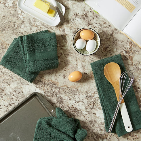 DII Basic Terry Collection Waffle Dishtowel Set, 15x26, Solid Dark Green, 4 Piece...